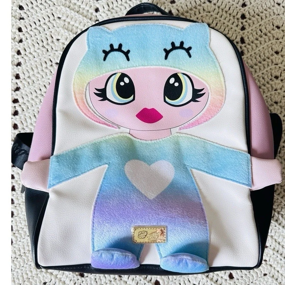 Luv Betsey Johnson Mini Backpack Doll Character Rainbow Heart Pink‎ White Black
